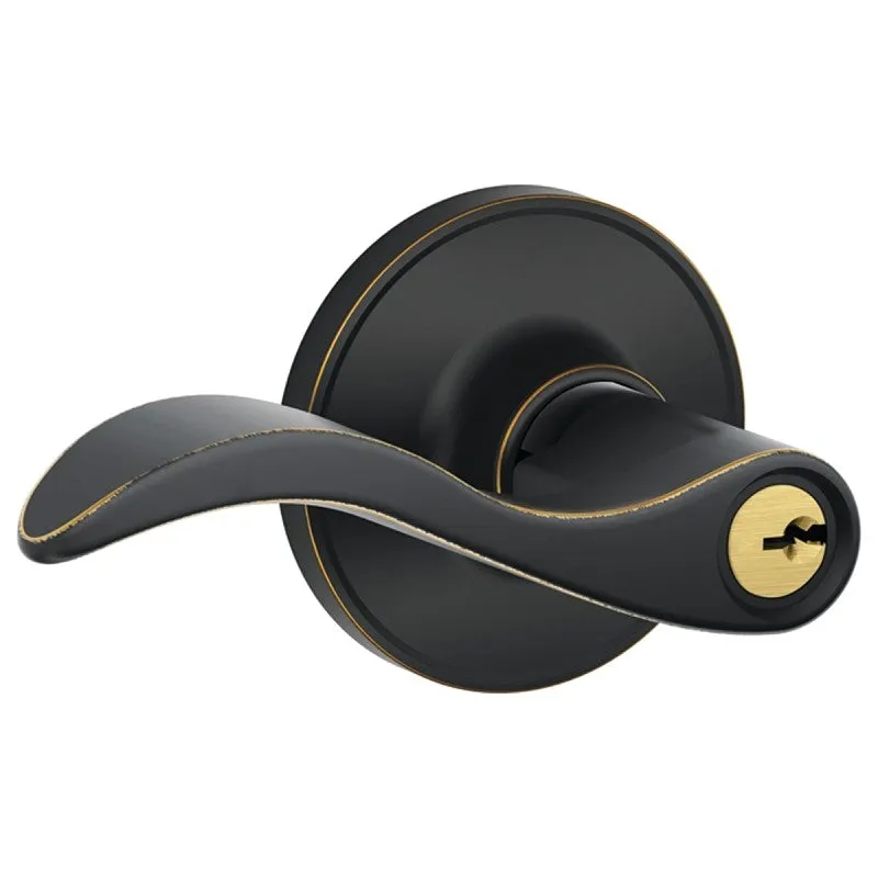 Schlage J Series J54 SEV 716 Entry Lever, Mechanical Lock, Aged Bronze, Metal, Residential, 1-Cylinder, 3 Grade