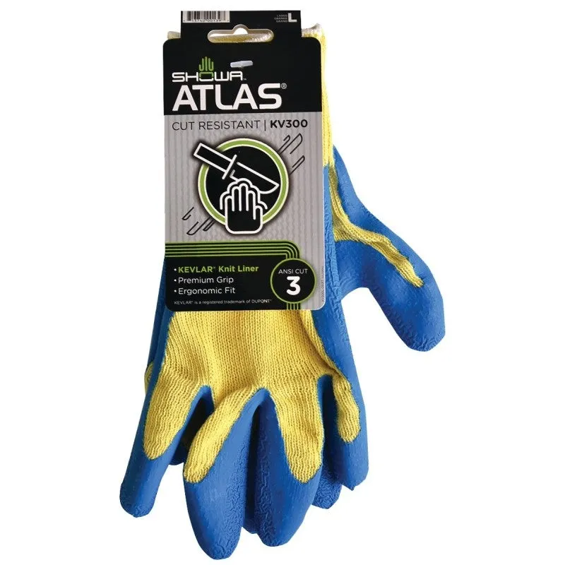 Showa KV300L-09.RT Coated Gloves, L, Knit Wrist Cuff, Blue/Yellow