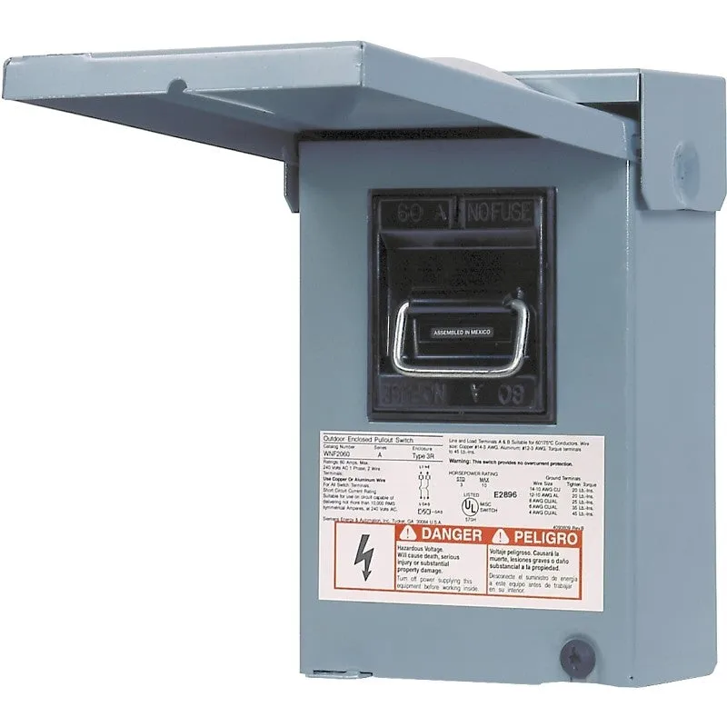 Siemens WN2060U Disconnect Switch, Air Conditioning, Non-Fused, 2-7/32 in L, 60 A, 240 V