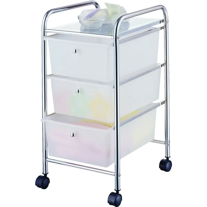 Simple Spaces G003-CH Storage Cart, 15-3/8 in OAW, 25-5/8 in OAH, 13 in OAL, 3-Shelf, White Shelf