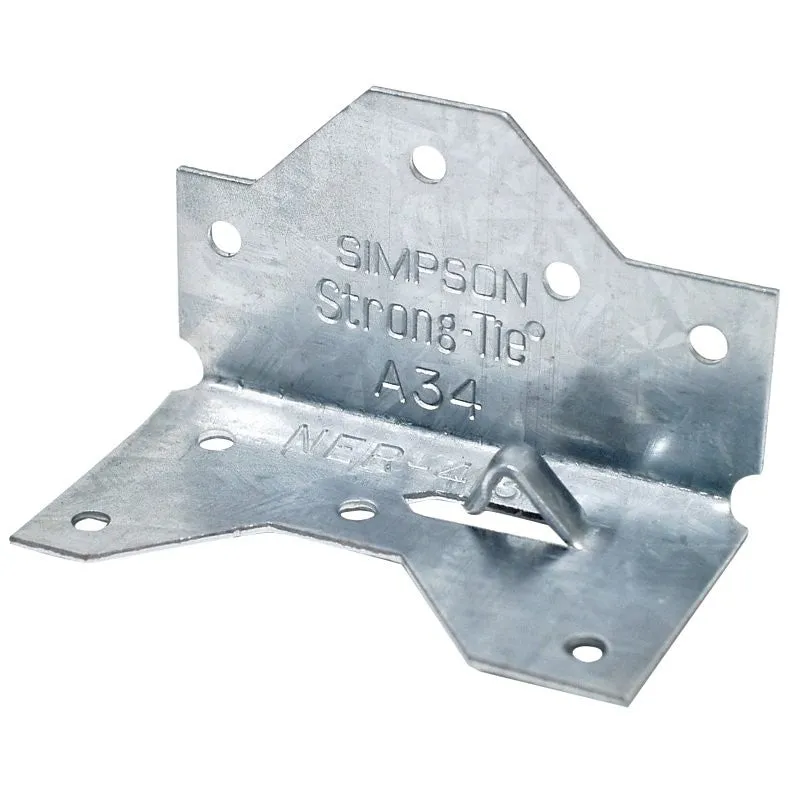 Simpson Strong-Tie A34 Framing Angle, 1-7/16 in W, 2-1/2 in D, Steel, Galvanized/Zinc (Pack of 100)