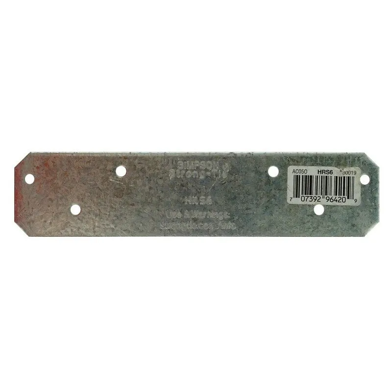 Simpson Strong-Tie HRS HRS6 Strap Tie, 6 in L, 1-3/8 in W, Steel, Galvanized, Fastening Method: Nail (Pack of 25)