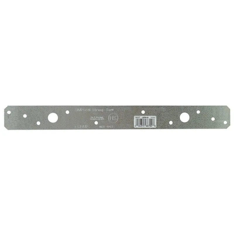 Simpson Strong-Tie LSTA LSTA12 Light Strap Tie, 12 in L, 1-1/4 in W, Steel, Galvanized, Fastening Method: Nail (Pack of 50)