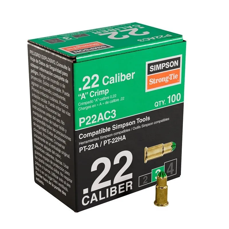 Simpson Strong-Tie P22AC P22AC3 Crimp Load, 0.22 Caliber, Power Level: 3, Green Code, 1-Load (Pack of 10)