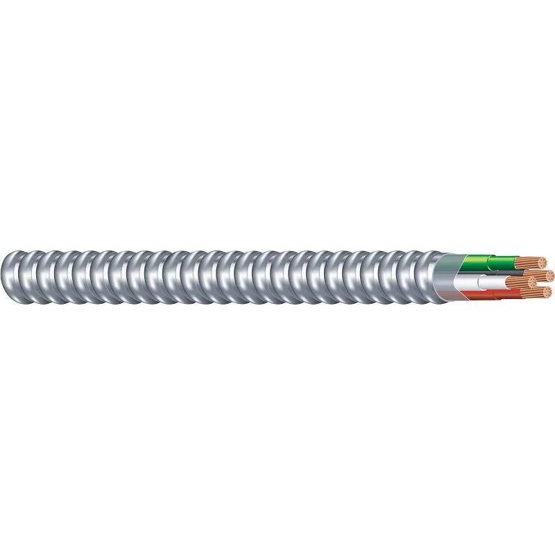 Southwire Armorlite 68583422 Armored Cable, 12 AWG Cable, 3-Conductor, 50 ft L, Copper Conductor, PVC Insulation