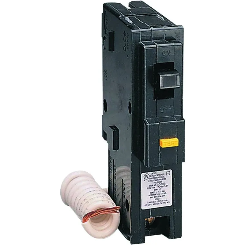 Square D Homeline HOM120GFICP Circuit Breaker, Mini, 20 A, 1-Pole, 120 V, Fixed Trip, Black, Plug