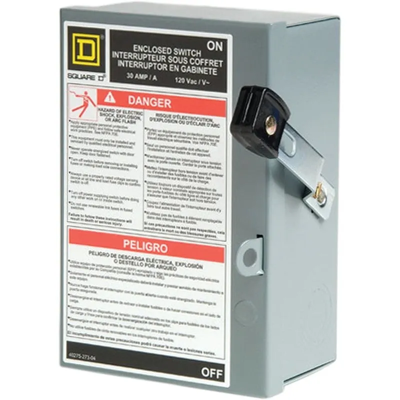 Square D L111N Safety Switch, 1 -Pole, 30 A, 120 V, SPST, Lug Terminal
