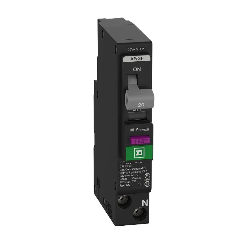 Square D QO QO120PAFGFC Miniature Circuit Breaker, Combination Arc Fault, 20 A, 1-Pole, 120 VAC, Plug-In (Pack of 3)
