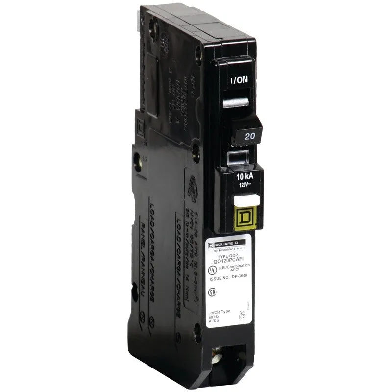 Square D QO120PCAFIC Circuit Breaker, CAFCI, Mini, Plug, 20 A, 1-Pole, 120 V