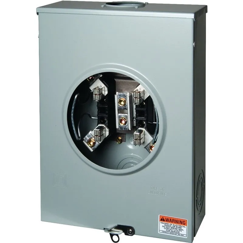 Square D UTRS213B Meter Socket, 1-Phase, 200 A, 600 V, 4-Jaw, Overhead, NEMA 3R Enclosure, Underground Cable Entry