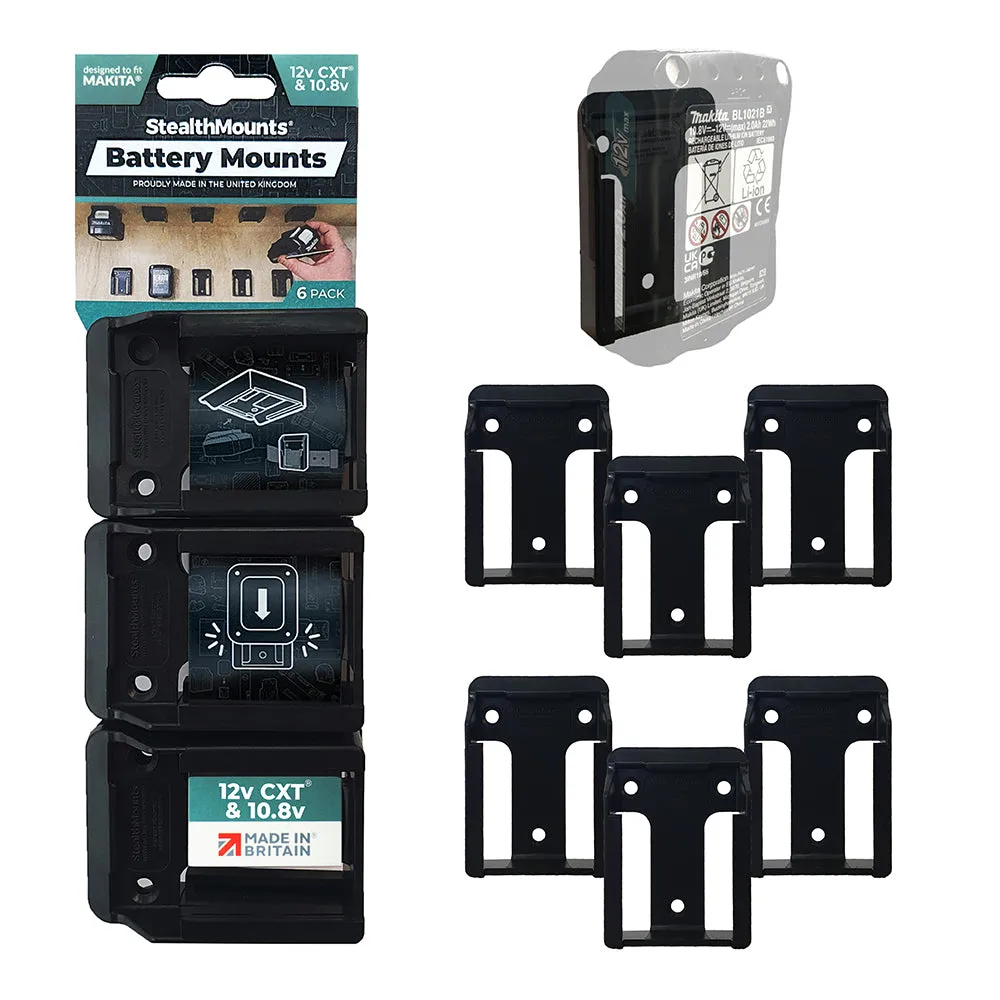 StealthMount BM-MK12-BLK-6 Battery Mounts for Makita 10.8v / 12v CXT (6 Pack) Black