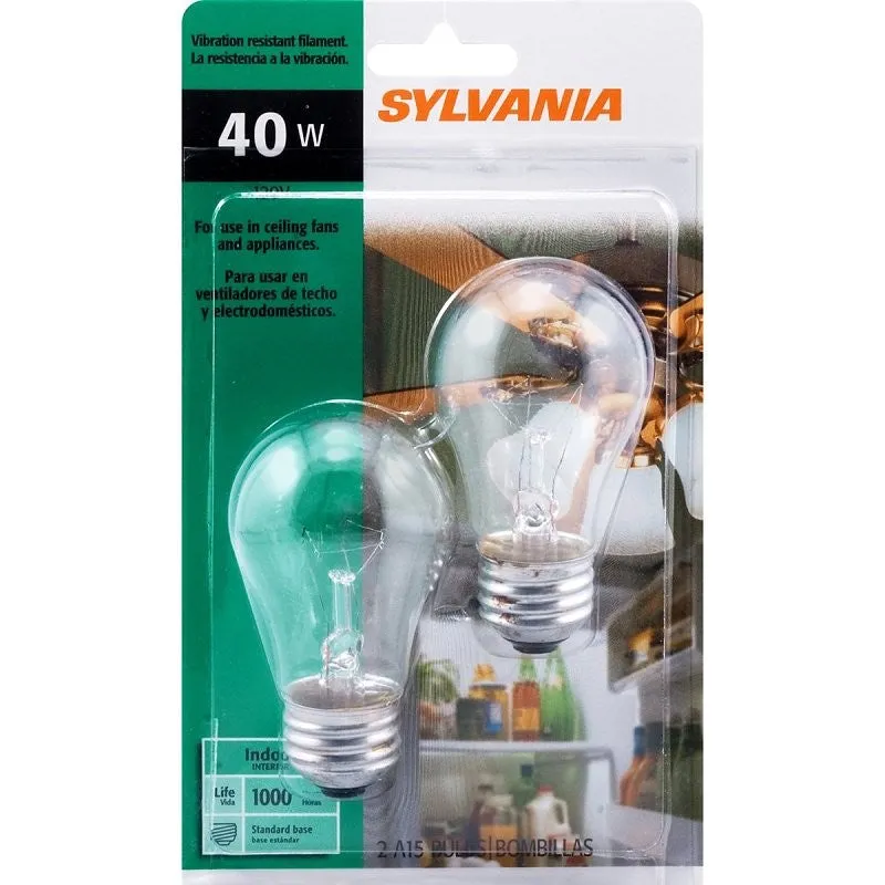 Sylvania 10036 Incandescent Bulb, 40 W, A15 Lamp, Medium E26 Lamp Base, 430 Lumens, 2850 K Color Temp (Pack of 6)