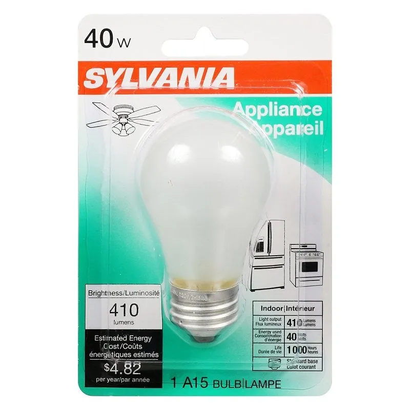 Sylvania 10117 Incandescent Lamp, 40 W, A15 Lamp, Medium Lamp Base, 410 Lumens, 2850 K Color Temp (Pack of 12)