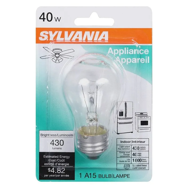 Sylvania 10129 Incandescent Lamp, 40 W, A15 Lamp, Medium Lamp Base, 430 Lumens, 2850 K Color Temp (Pack of 12)