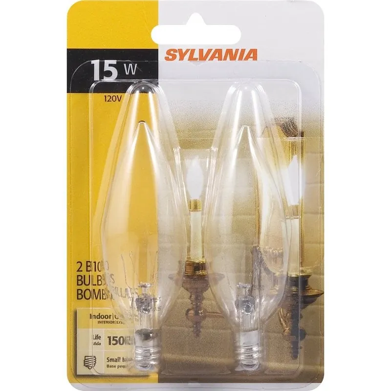 Sylvania 13448 Incandescent Lamp, 15 W, B10 Lamp, Candelabra Lamp Base, 65 Lumens, 2850 K Color Temp (Pack of 6)