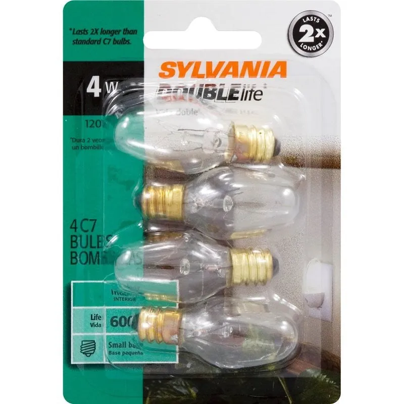 Sylvania 13523 Incandescent Lamp, 4 W, Candelabra E12 Lamp Base, 2850 K Color Temp, 6000 hr Average Life (Pack of 12)