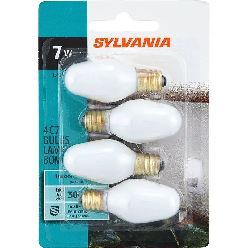 Sylvania 13544 Incandescent Lamp, White Lamp, 7 W, Candelabra E12 Lamp Base, C7 Lamp, 33 Lumens, 2850 K Color Temp (Pack of 12)