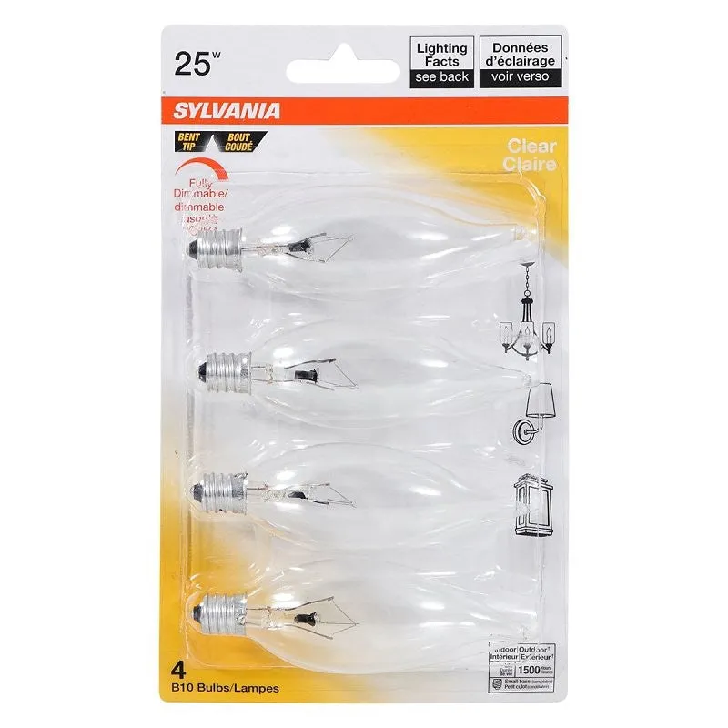 Sylvania 13647 Incandescent Lamp, 25 W, B10 Lamp, Candelabra Lamp Base, 207 Lumens, 2850 K Color Temp (Pack of 6)