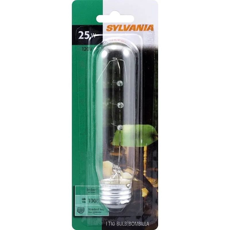 Sylvania 18491 Incandescent Lamp, C-8 Filament, Clear Lamp, 1-1/4 in Dia x 5-5/8 in L Dimensions, 25 W, T10 Lamp (Pack of 6)