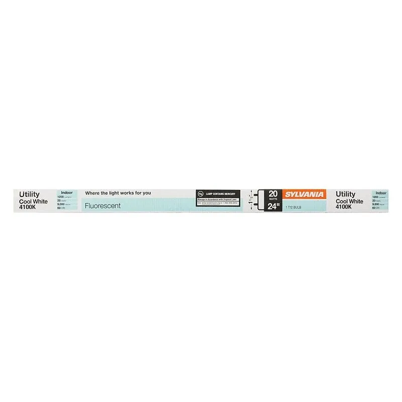 Sylvania 22015 Fluorescent Bulb, 20 W, T12 Lamp, Medium Lamp Base, 1044 Lumens, 4200 K Color Temp, Cool White Light (Pack of 6)