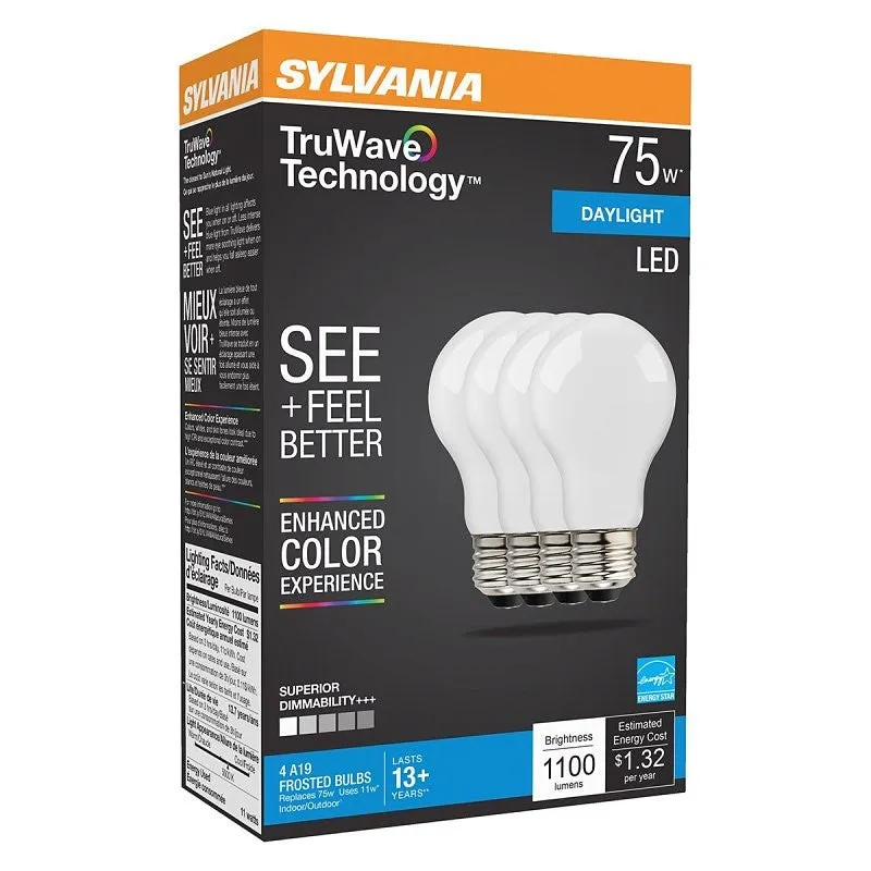 Sylvania 40663 LED Bulb, General Purpose, A19 Lamp, 75 W Equivalent, E26 Lamp Base, Dimmable, 5000 K Color Temp