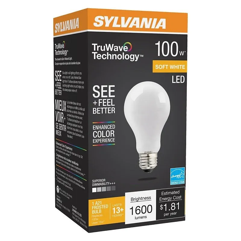 Sylvania 40665 LED Bulb, General Purpose, A21 Lamp, E26 Lamp Base, Dimmable, Soft White Light, 2700 K Color Temp (Pack of 6)