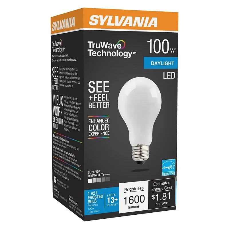 Sylvania 40667 LED Bulb, General Purpose, 1600 Lumens, 13 W, A21 Lamp, E26 Lamp Base, Dimmable, Daylight (Pack of 6)