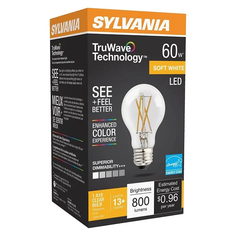 Sylvania 40700 LED Bulb, General Purpose, 800 Lumens, 8 W, A19 Lamp, E26 Lamp Base, Dimmable, Soft White (Pack of 6)