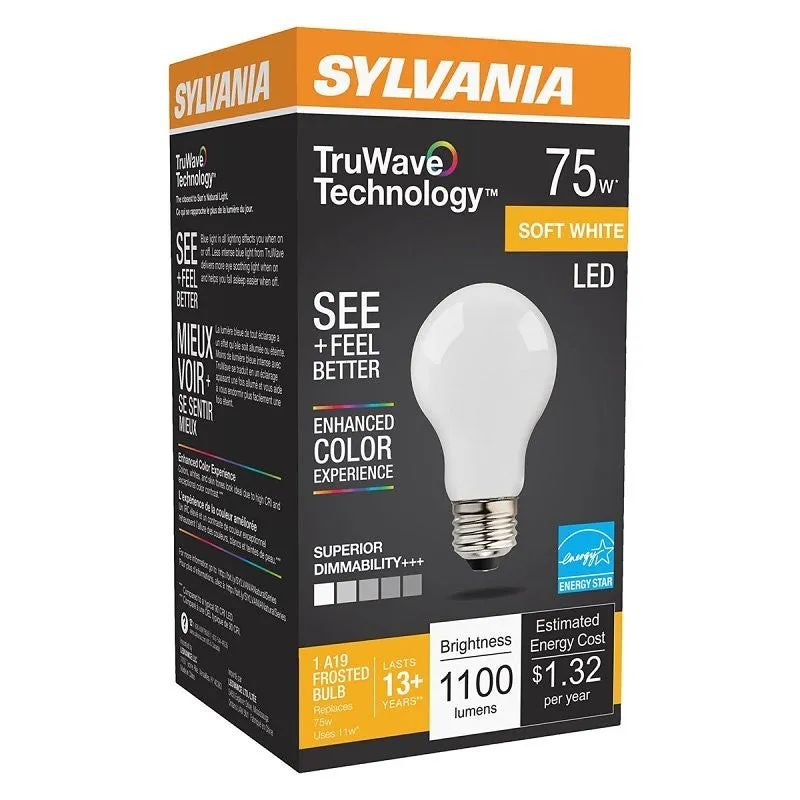 Sylvania 40726 LED Bulb, General Purpose, 1100 Lumens, 11 W, A19 Lamp, E26 Lamp Base, Dimmable, Soft White (Pack of 6)