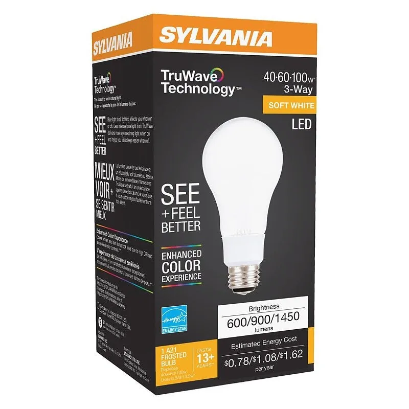 Sylvania 40777 Natural LED Bulb, 3-Way, A21 Lamp, 40/60/100 W Equivalent, E26 Lamp Base, Dimmable, Frosted