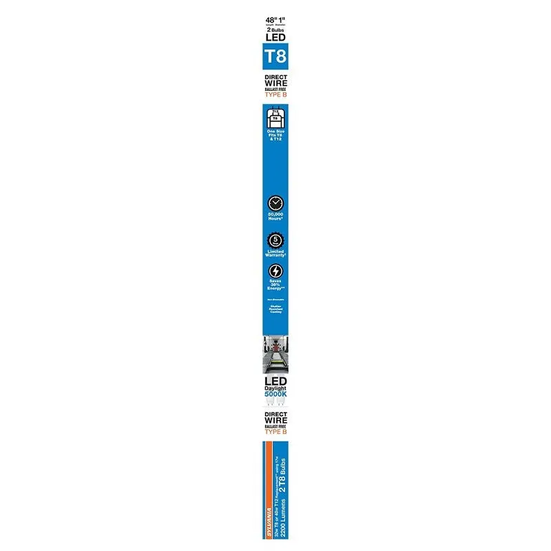 Sylvania 41093 LED Bulb, Linear, Type B Ballast Free, 2100 Lumens, 17 W, T8 Lamp, G13 Medium Bi-Pin Lamp Base, Frosted