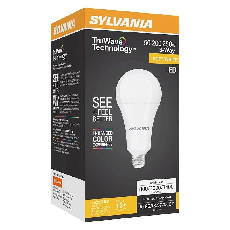 Sylvania 41929 LED Bulb, 3-Way, A23 Lamp, Soft White Light