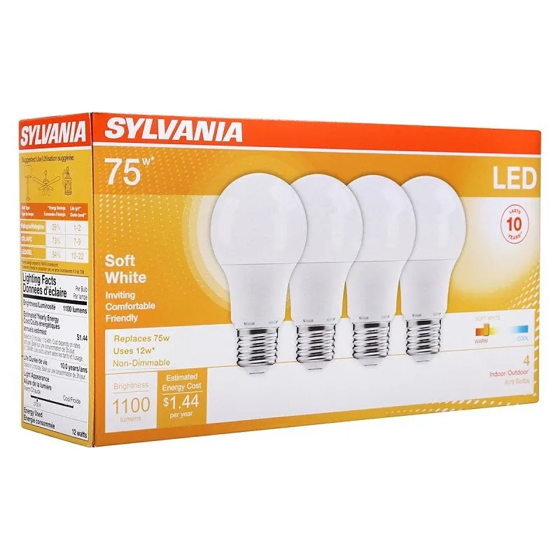 Sylvania 78097 LED Bulb, General Purpose, A19 Lamp, 75 W Equivalent, E26 Lamp Base, Frosted, Warm White Light