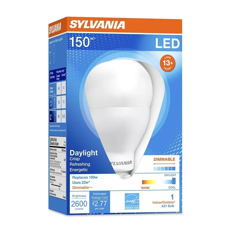 Sylvania 79735 Ultra LED Bulb, General Purpose, 2600 Lumens, 23 W, A21 Lamp, 150 W Equivalent, E26 Lamp Base, Dimmable