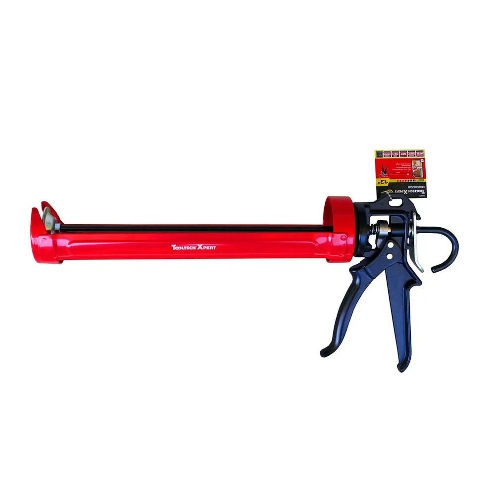 Tooltech Xpert 160027 Pro Rotating High Density Cradle-Style Caulking Gun with Auto Flow Stop 13in Red