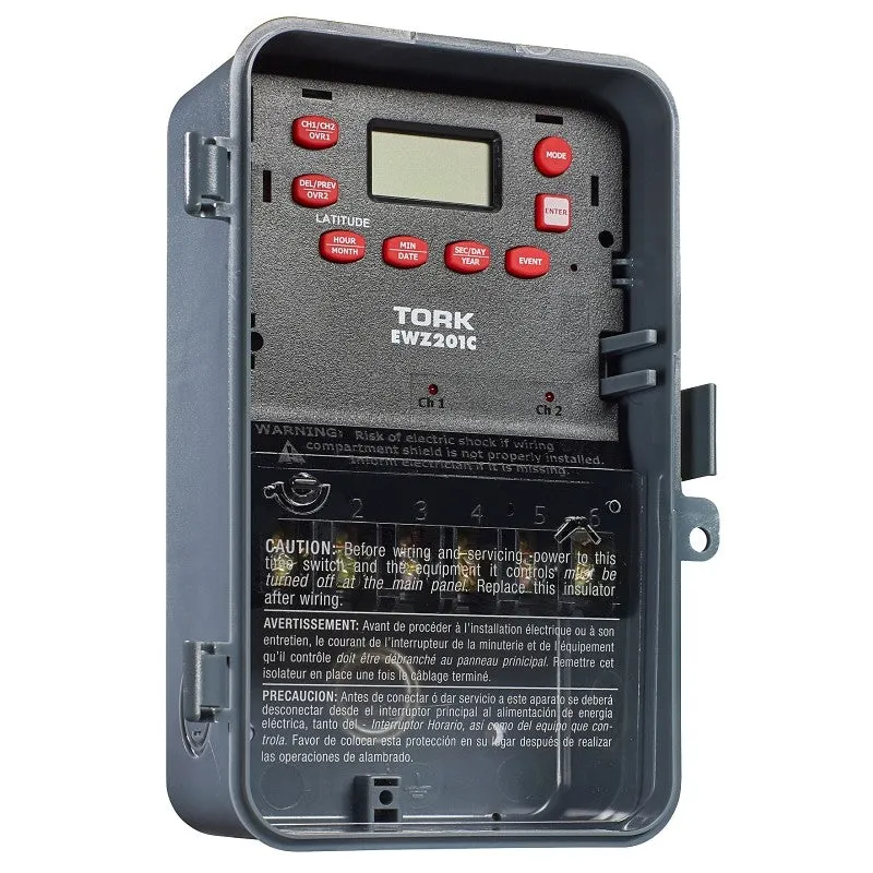 Tork EWZ201C Digital Timer, 30 A, 120/277 VAC, 1 min to 7 days Time Setting, 7 days Cycle, Gray