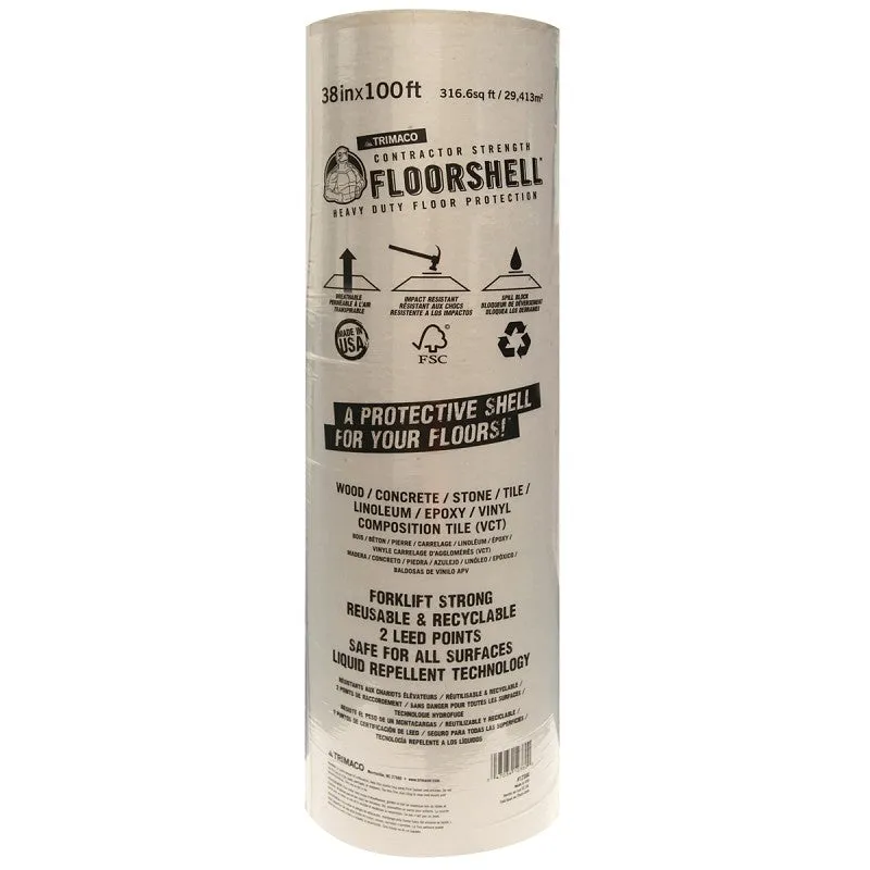 Trimaco FloorShell 12380 Heavy-Duty Temporary Surface Protector, 100 ft L, 38 in W, 46 mil Thick, Fiber, Brown/Tan
