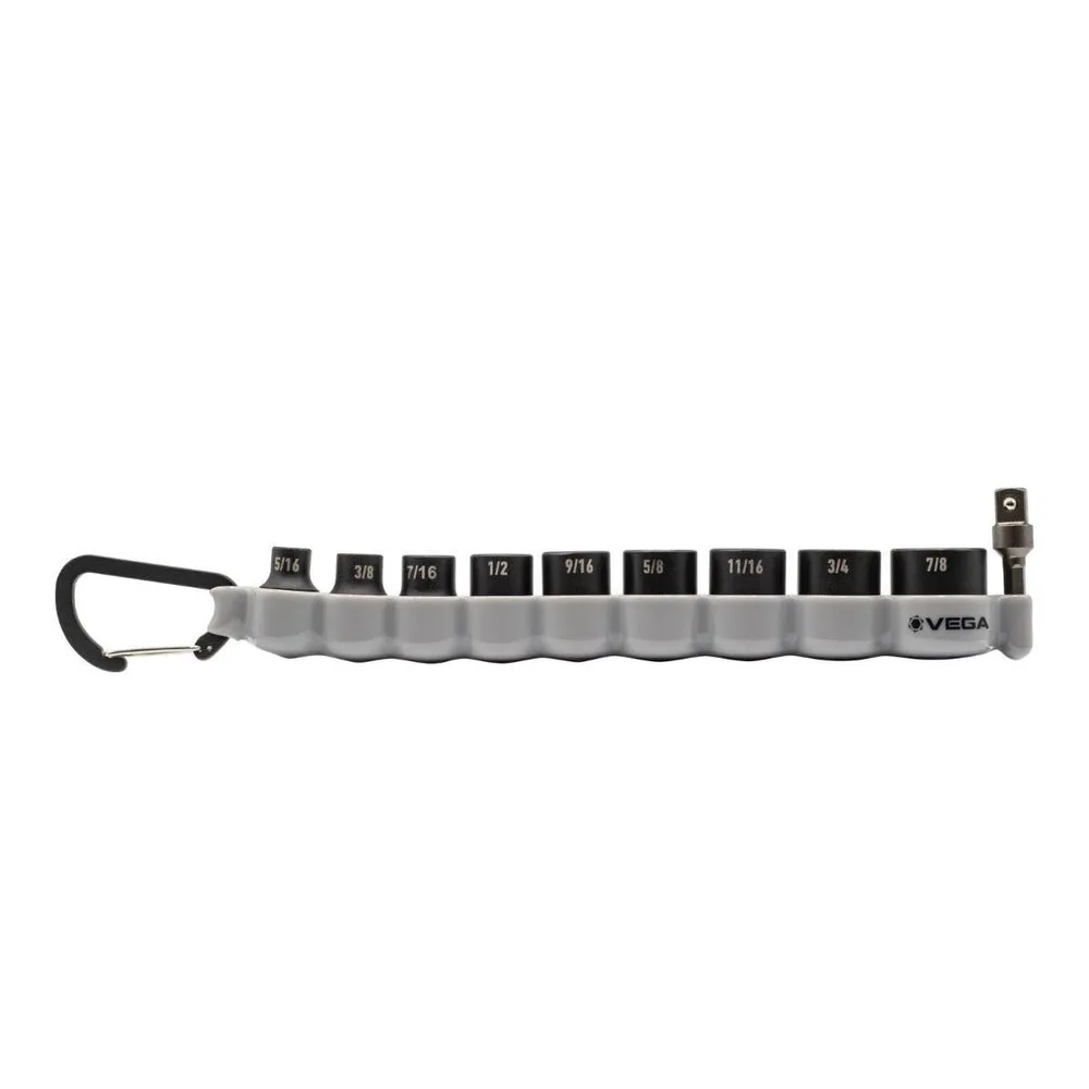 VEGA 216M10CB 3/8 Sq Dr MM Impact Socket Set w/ Carabiner- 10pc