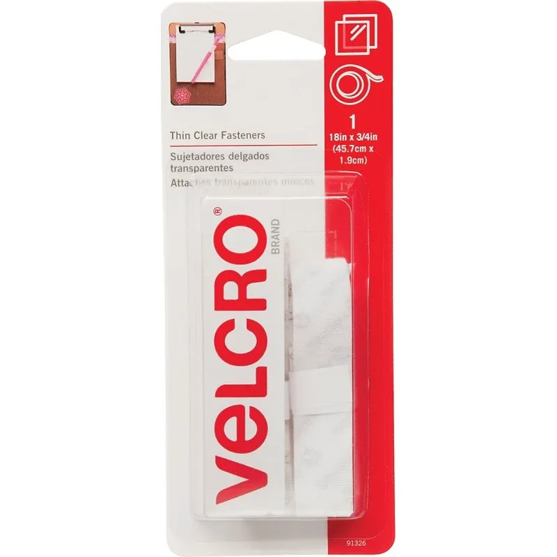 VELCRO Brand 91326 Fastener, 3/4 in W, 18 in L, Clear, 5 lb (Pack of 6)