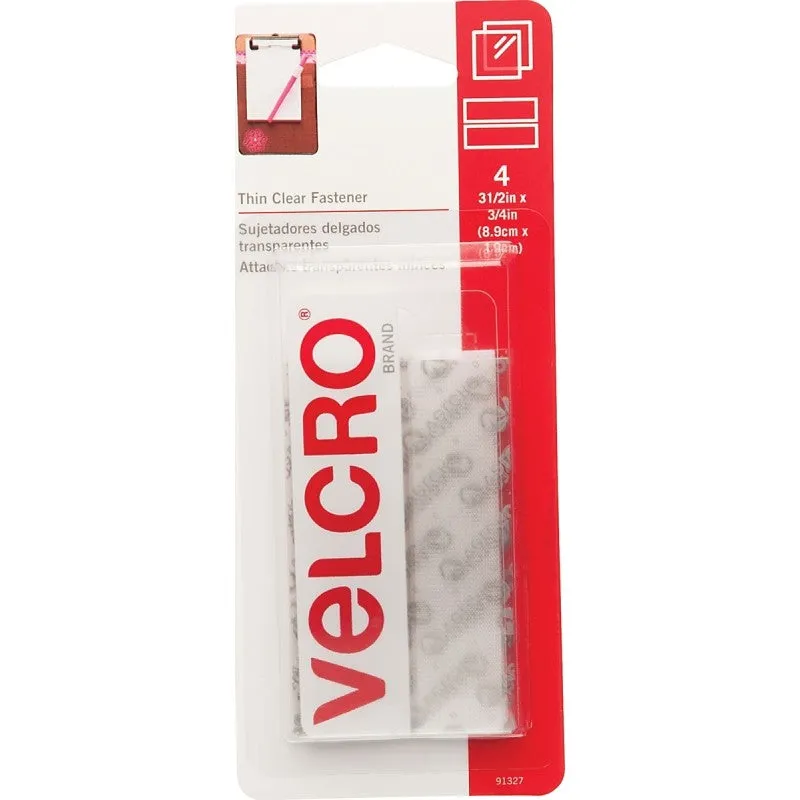 VELCRO Brand 91327 Fastener, 3/4 in W, 3-1/2 in L, Velcro, Clear (Pack of 6)