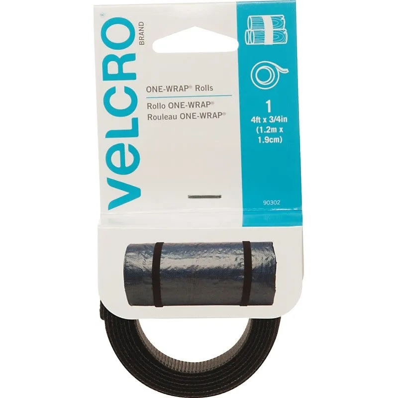 VELCRO Brand One Wrap 90302 Fastener, 3/4 in W, 48 in L, Velcro, Black (Pack of 6)
