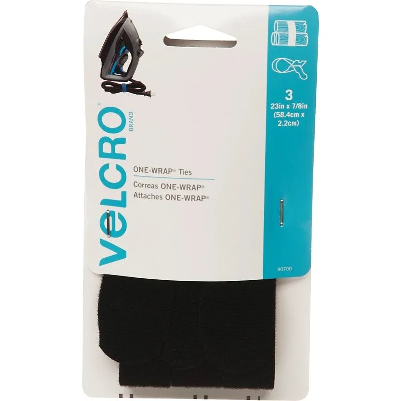 VELCRO Brand One Wrap 90700 Fastener, 7/8 in W, 23 in L, Nylon/Polypropylene, Black (Pack of 6)