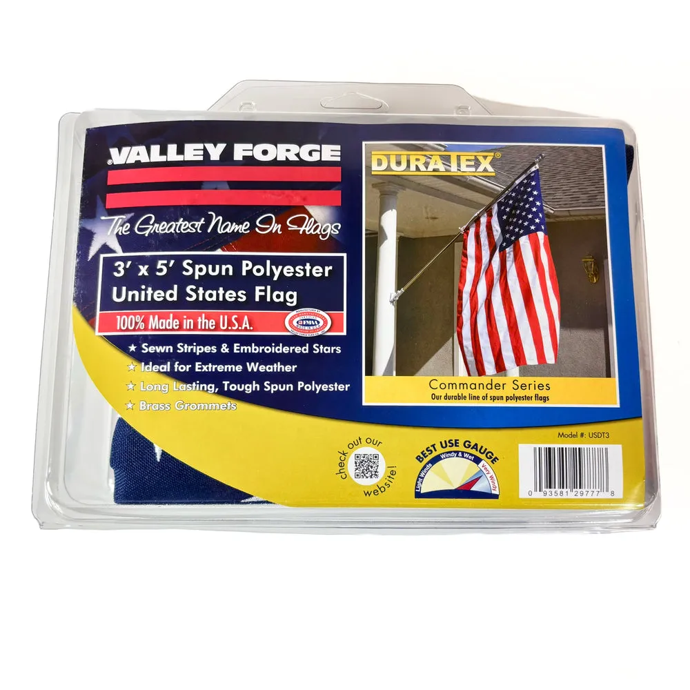 Valley Forge USDT3 USA Flag, 3 ft W, 5 ft H, Spun Polyester