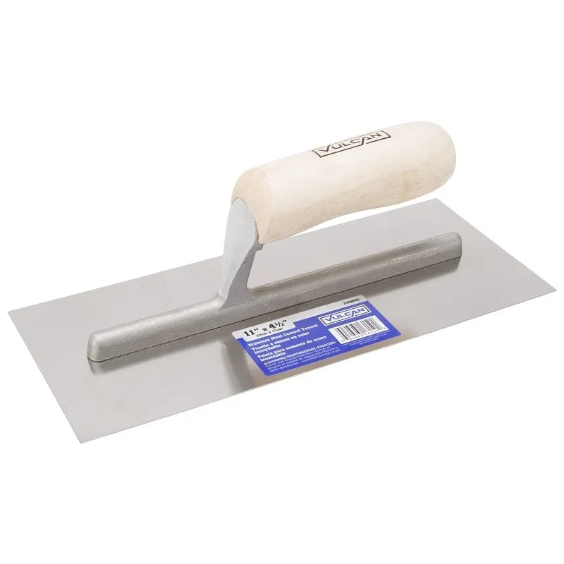 Vulcan 16150 Finishing Trowel, 11 in L Blade, 4.5 in W Blade, Right Angle End, Ergonomic Handle, Wood Handle
