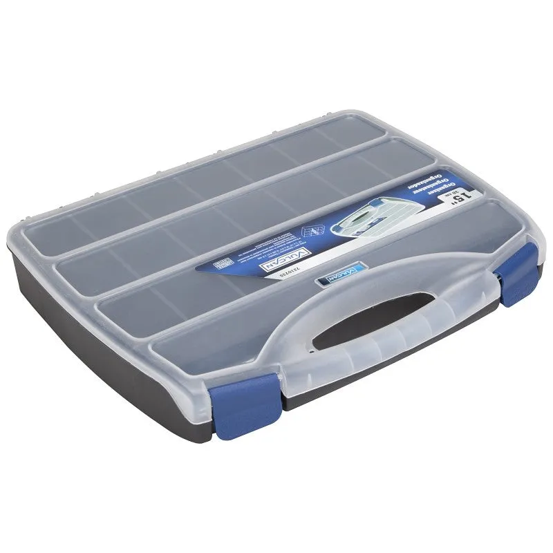 Vulcan 320001 Organizer Box, 14-3/4 in L x 11 in W x 2-1/8 in H, Plastic, Black/Blue, 1-Drawer, 23-Compartment (Pack of 6)