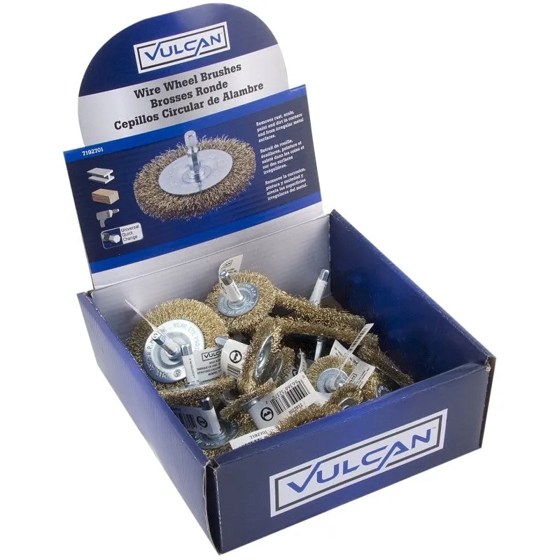Vulcan 323700OR Assorted/Coarse-Grade Wire Wheel Brush Kit, 1-1/2, 2, 2-1/2, 3 in Dia, 1/4 in Arbor/Shank (Pack of 25)