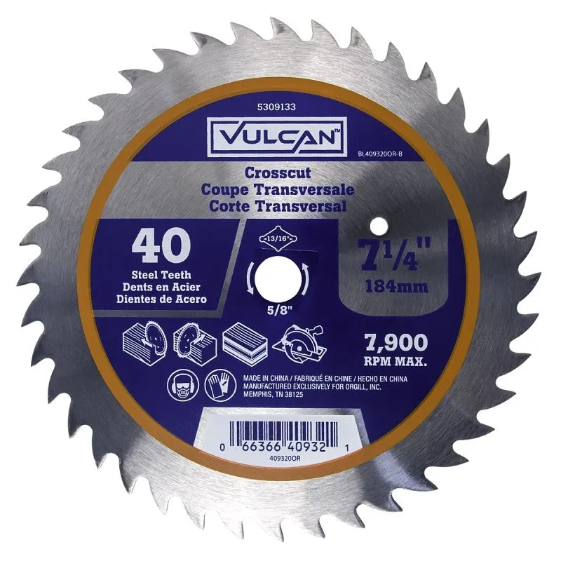 Vulcan 409320OR Circular Saw Blade, 7-1/4 in Dia, 5/8 and 13/16 Diamond in Arbor (Pack of 10)