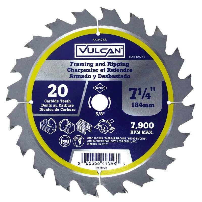 Vulcan 415480OR Circular Saw Blade, 7-1/4 in Dia, 5/8 and 13/16 Diamond in Arbor (Pack of 10)