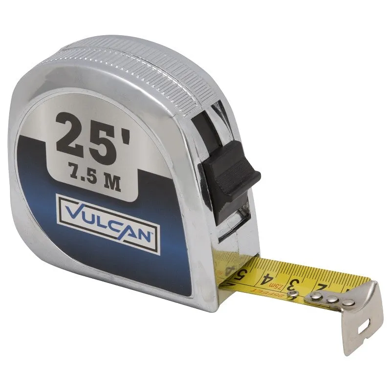 Vulcan 62-7.5X25-C Tape Measure, 25 ft L Blade, 1 in W Blade, Steel Blade, ABS Plastic Case, Silver Case (Pack of 24)