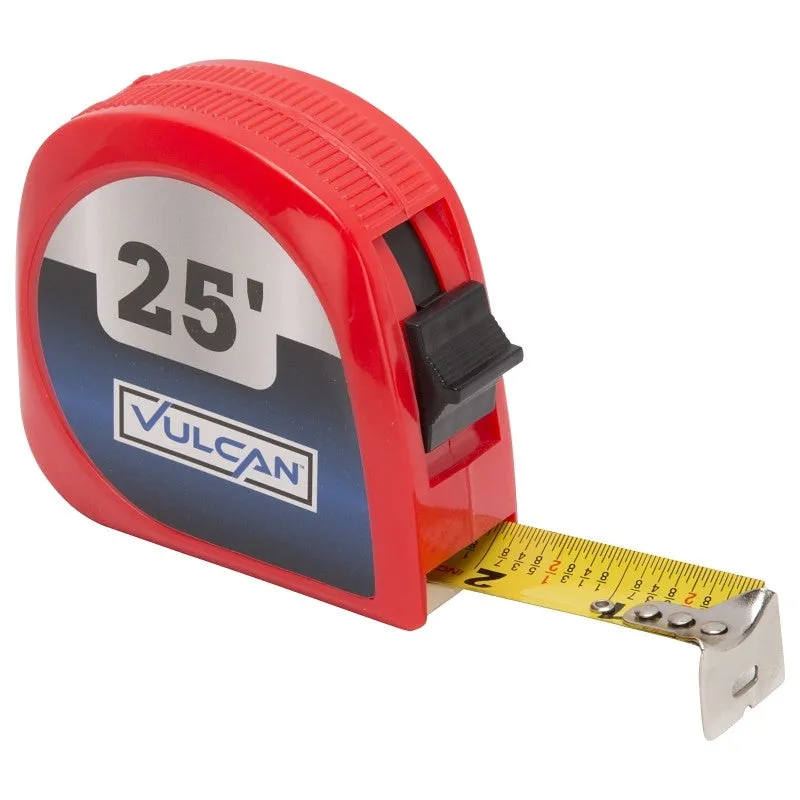 Vulcan 62-7.5X25-R Rule Tape, 25 ft L Blade, 1 in W Blade, Steel Blade, ABS Plastic Case, Red Case (Pack of 24)
